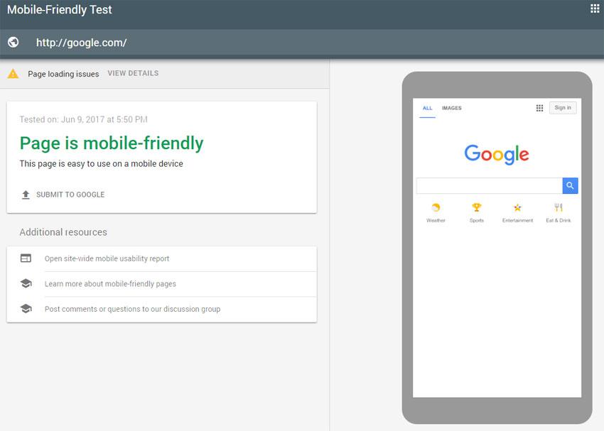 Google Mobile Friendly Tool